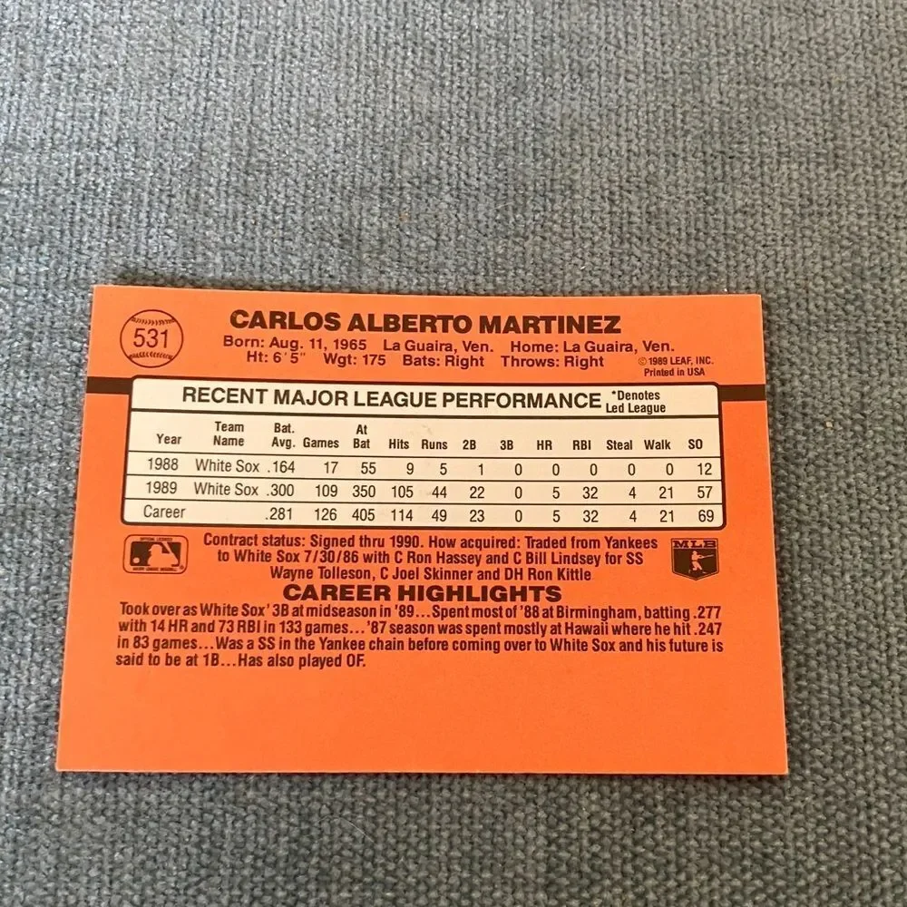 1990 Donruss Chicago White Sox Baseball Card Trading Card